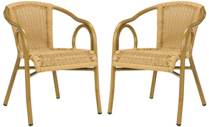 Safavieh DAGNY Arm Chairs - Elegant Retro-Chic Design for Indoor & Outdoor Relaxation and Comfort Natural PAT4000B-SET2