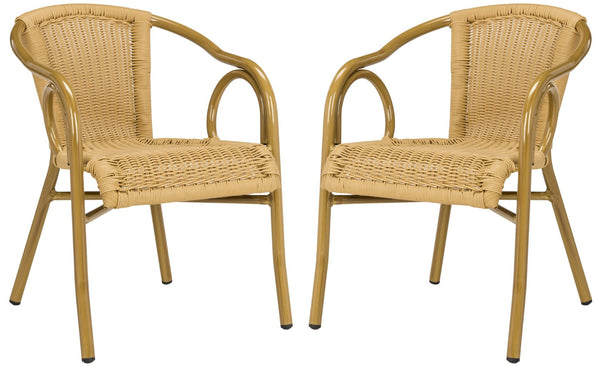 Safavieh DAGNY Arm Chairs - Elegant Retro-Chic Design for Indoor & Outdoor Relaxation and Comfort Natural PAT4000B-SET2