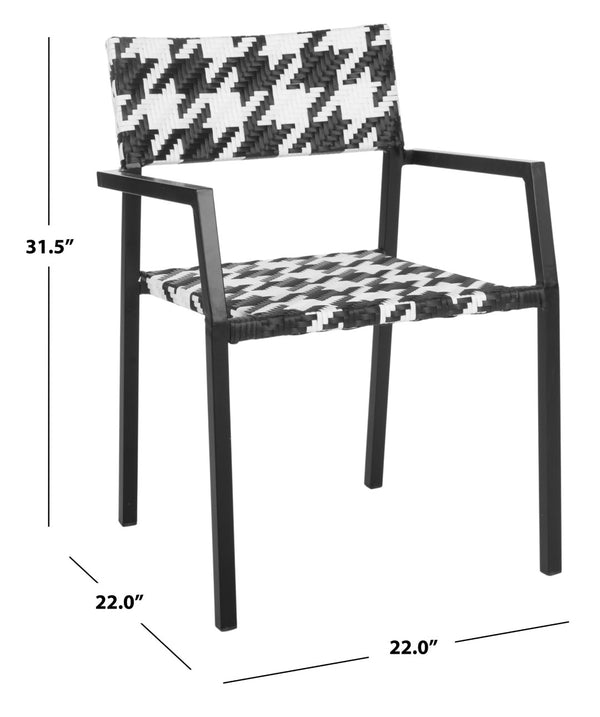 Safavieh HALDEN Stackable Arm Chairs - Chic Black & White Houndstooth for Modern Outdoor Living Spaces PAT4001A-SET2
