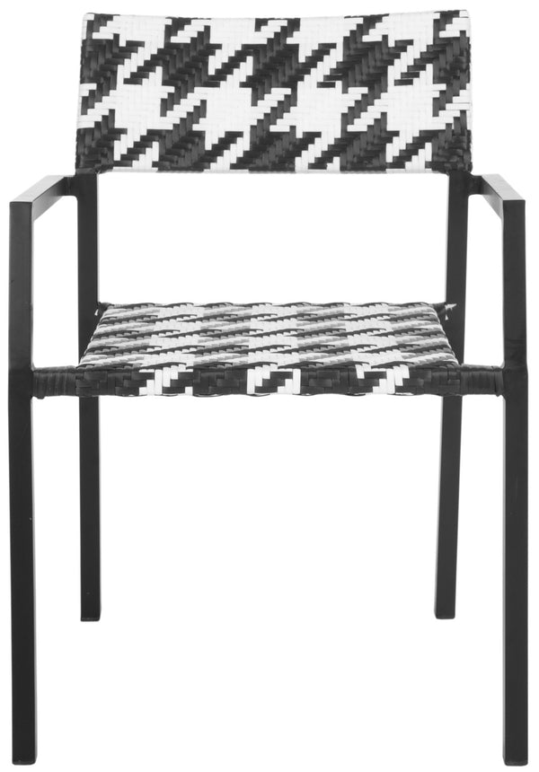 Safavieh HALDEN Stackable Arm Chairs - Chic Black & White Houndstooth for Modern Outdoor Living Spaces PAT4001A-SET2
