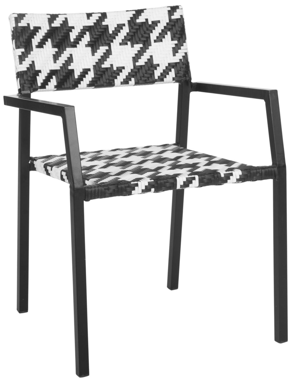Safavieh HALDEN Stackable Arm Chairs - Chic Black & White Houndstooth for Modern Outdoor Living Spaces PAT4001A-SET2