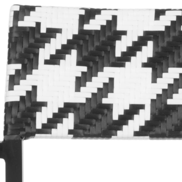 Safavieh HALDEN Stackable Arm Chairs - Chic Black & White Houndstooth for Modern Outdoor Living Spaces PAT4001A-SET2