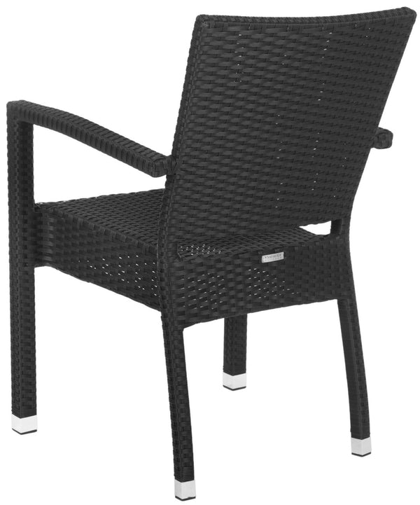 Safavieh KELDA Stylish Stackable Arm Chairs for Outdoor Living - Weather-Resistant, Comfortable Seating Set Black PAT4004A-SET2