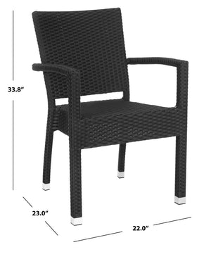 Safavieh KELDA Stylish Stackable Arm Chairs for Outdoor Living - Weather-Resistant, Comfortable Seating Set Black PAT4004A-SET2