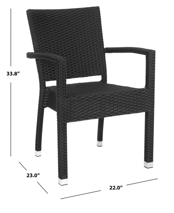 Safavieh KELDA Stylish Stackable Arm Chairs for Outdoor Living - Weather-Resistant, Comfortable Seating Set Black PAT4004A-SET2