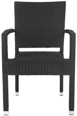 Safavieh KELDA Stylish Stackable Arm Chairs for Outdoor Living - Weather-Resistant, Comfortable Seating Set Black PAT4004A-SET2