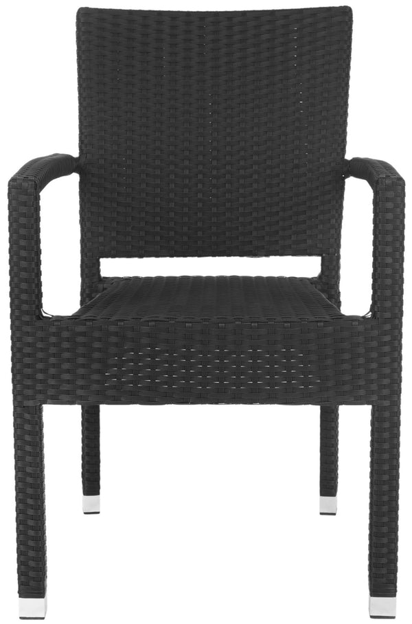 Safavieh KELDA Stylish Stackable Arm Chairs for Outdoor Living - Weather-Resistant, Comfortable Seating Set Black PAT4004A-SET2