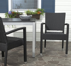 Safavieh KELDA Stylish Stackable Arm Chairs for Outdoor Living - Weather-Resistant, Comfortable Seating Set Black PAT4004A-SET2