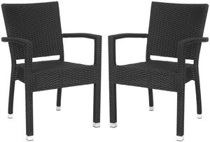 Safavieh KELDA Stylish Stackable Arm Chairs for Outdoor Living - Weather-Resistant, Comfortable Seating Set Black PAT4004A-SET2