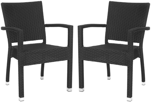Safavieh KELDA Stylish Stackable Arm Chairs for Outdoor Living - Weather-Resistant, Comfortable Seating Set Black PAT4004A-SET2