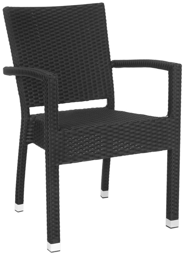 Safavieh KELDA Stylish Stackable Arm Chairs for Outdoor Living - Weather-Resistant, Comfortable Seating Set Black PAT4004A-SET2