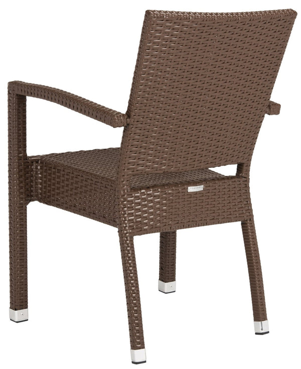 Safavieh KELDA Stylish Stackable Arm Chairs for Outdoor Living - Weather-Resistant, Comfortable Seating Set Brown PAT4004B-SET2