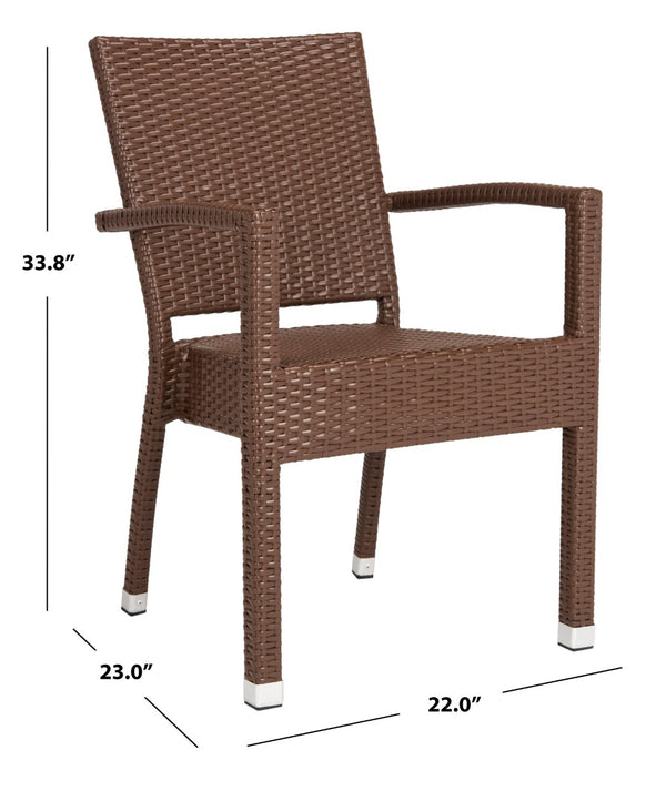 Safavieh KELDA Stylish Stackable Arm Chairs for Outdoor Living - Weather-Resistant, Comfortable Seating Set Brown PAT4004B-SET2