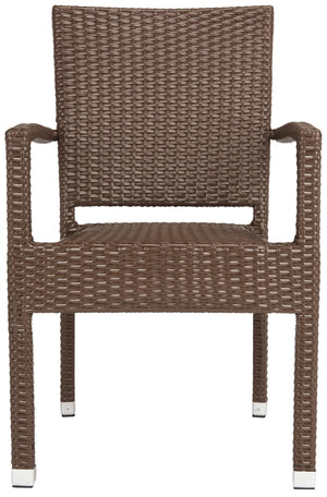 Safavieh KELDA Stylish Stackable Arm Chairs for Outdoor Living - Weather-Resistant, Comfortable Seating Set Brown PAT4004B-SET2