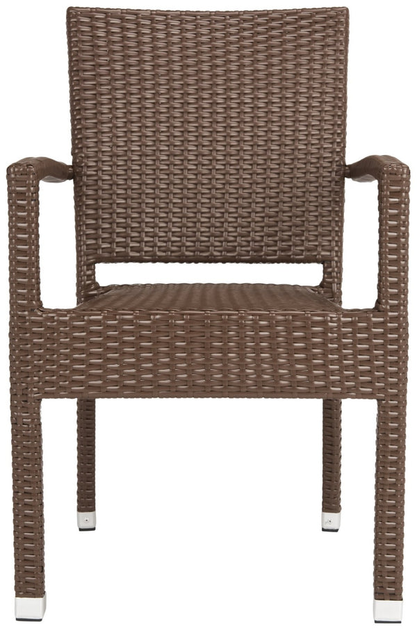 Safavieh KELDA Stylish Stackable Arm Chairs for Outdoor Living - Weather-Resistant, Comfortable Seating Set Brown PAT4004B-SET2