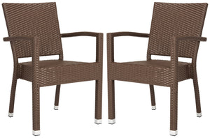 Safavieh KELDA Stylish Stackable Arm Chairs for Outdoor Living - Weather-Resistant, Comfortable Seating Set Brown PAT4004B-SET2