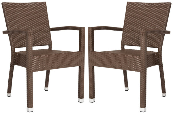 Safavieh KELDA Stylish Stackable Arm Chairs for Outdoor Living - Weather-Resistant, Comfortable Seating Set Brown PAT4004B-SET2