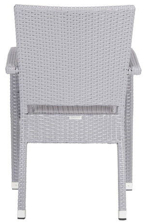 Safavieh KELDA Stylish Stackable Arm Chairs for Outdoor Living - Weather-Resistant, Comfortable Seating Set Grey PAT4004C-SET2