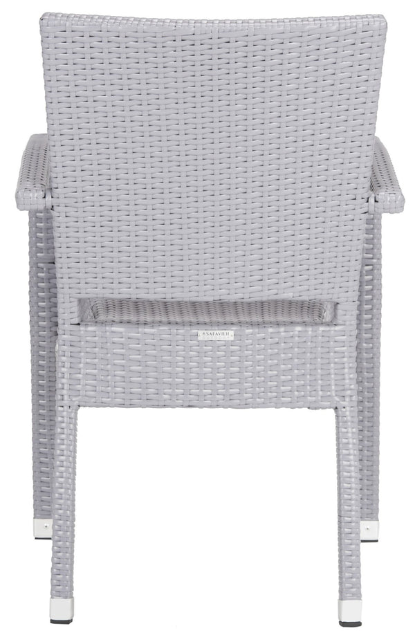 Safavieh KELDA Stylish Stackable Arm Chairs for Outdoor Living - Weather-Resistant, Comfortable Seating Set Grey PAT4004C-SET2