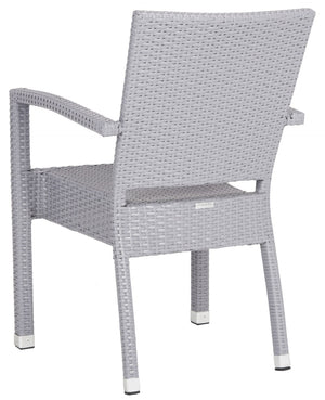 Safavieh KELDA Stylish Stackable Arm Chairs for Outdoor Living - Weather-Resistant, Comfortable Seating Set Grey PAT4004C-SET2