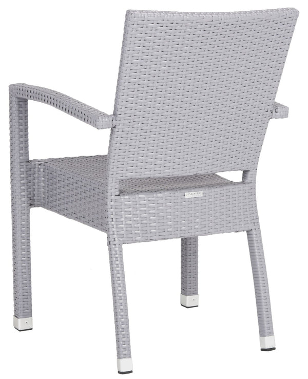 Safavieh KELDA Stylish Stackable Arm Chairs for Outdoor Living - Weather-Resistant, Comfortable Seating Set Grey PAT4004C-SET2