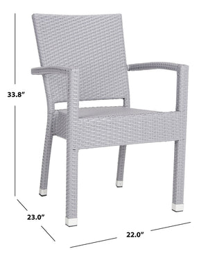 Safavieh KELDA Stylish Stackable Arm Chairs for Outdoor Living - Weather-Resistant, Comfortable Seating Set Grey PAT4004C-SET2