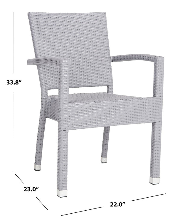 Safavieh KELDA Stylish Stackable Arm Chairs for Outdoor Living - Weather-Resistant, Comfortable Seating Set Grey PAT4004C-SET2