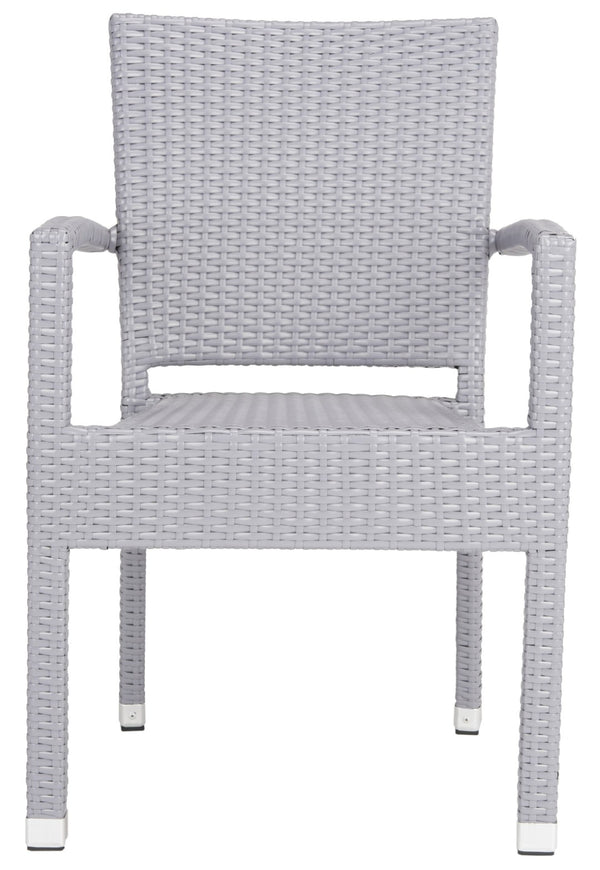Safavieh KELDA Stylish Stackable Arm Chairs for Outdoor Living - Weather-Resistant, Comfortable Seating Set Grey PAT4004C-SET2