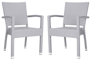 Safavieh KELDA Stylish Stackable Arm Chairs for Outdoor Living - Weather-Resistant, Comfortable Seating Set Grey PAT4004C-SET2