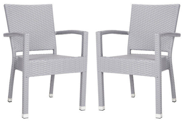 Safavieh KELDA Stylish Stackable Arm Chairs for Outdoor Living - Weather-Resistant, Comfortable Seating Set Grey PAT4004C-SET2
