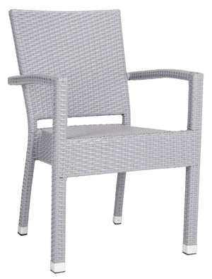 Safavieh KELDA Stylish Stackable Arm Chairs for Outdoor Living - Weather-Resistant, Comfortable Seating Set Grey PAT4004C-SET2