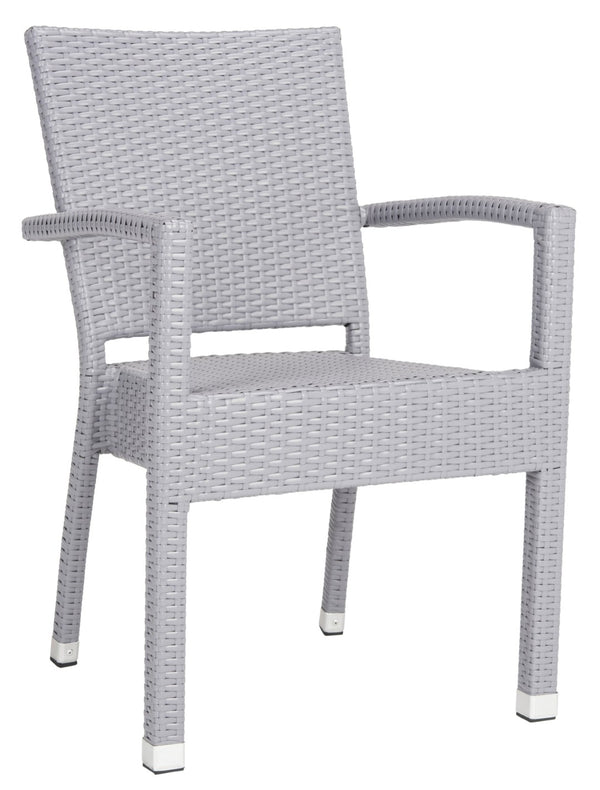 Safavieh KELDA Stylish Stackable Arm Chairs for Outdoor Living - Weather-Resistant, Comfortable Seating Set Grey PAT4004C-SET2