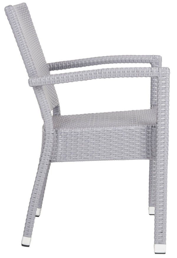 Safavieh KELDA Stylish Stackable Arm Chairs for Outdoor Living - Weather-Resistant, Comfortable Seating Set Grey PAT4004C-SET2