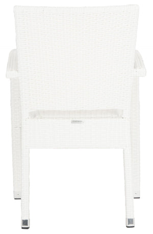 Safavieh KELDA Stylish Stackable Arm Chairs for Outdoor Living - Weather-Resistant, Comfortable Seating Set White PAT4004D-SET2