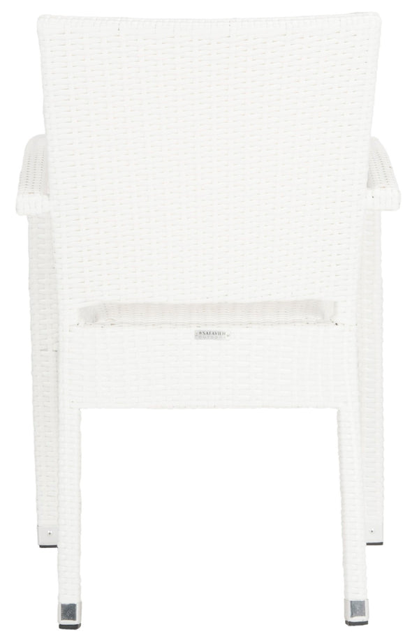 Safavieh KELDA Stylish Stackable Arm Chairs for Outdoor Living - Weather-Resistant, Comfortable Seating Set White PAT4004D-SET2