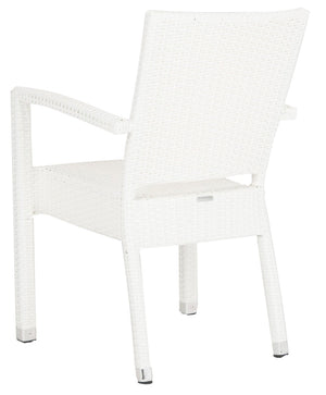 Safavieh KELDA Stylish Stackable Arm Chairs for Outdoor Living - Weather-Resistant, Comfortable Seating Set White PAT4004D-SET2