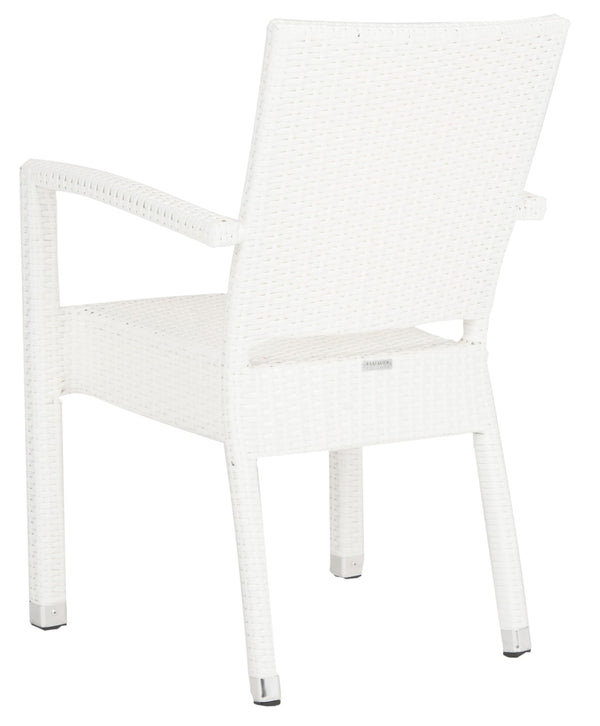 Safavieh KELDA Stylish Stackable Arm Chairs for Outdoor Living - Weather-Resistant, Comfortable Seating Set White PAT4004D-SET2