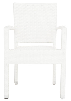 Safavieh KELDA Stylish Stackable Arm Chairs for Outdoor Living - Weather-Resistant, Comfortable Seating Set White PAT4004D-SET2