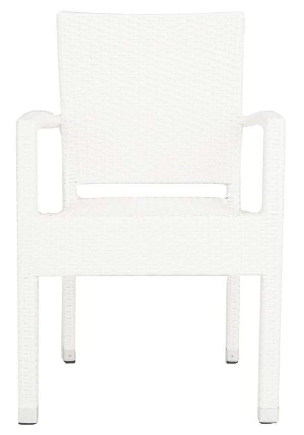 Safavieh KELDA Stylish Stackable Arm Chairs for Outdoor Living - Weather-Resistant, Comfortable Seating Set White PAT4004D-SET2