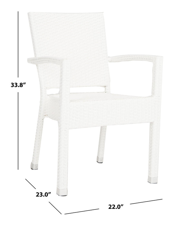 Safavieh KELDA Stylish Stackable Arm Chairs for Outdoor Living - Weather-Resistant, Comfortable Seating Set White PAT4004D-SET2