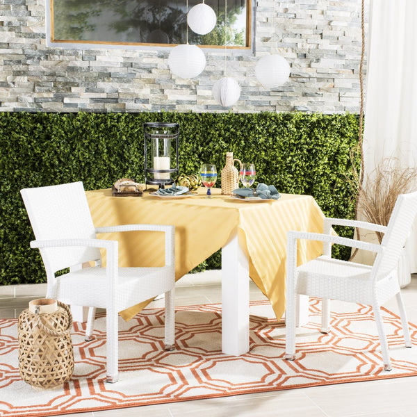 Safavieh KELDA Stylish Stackable Arm Chairs for Outdoor Living - Weather-Resistant, Comfortable Seating Set White PAT4004D-SET2
