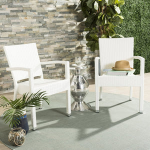 Safavieh KELDA Stylish Stackable Arm Chairs for Outdoor Living - Weather-Resistant, Comfortable Seating Set White PAT4004D-SET2