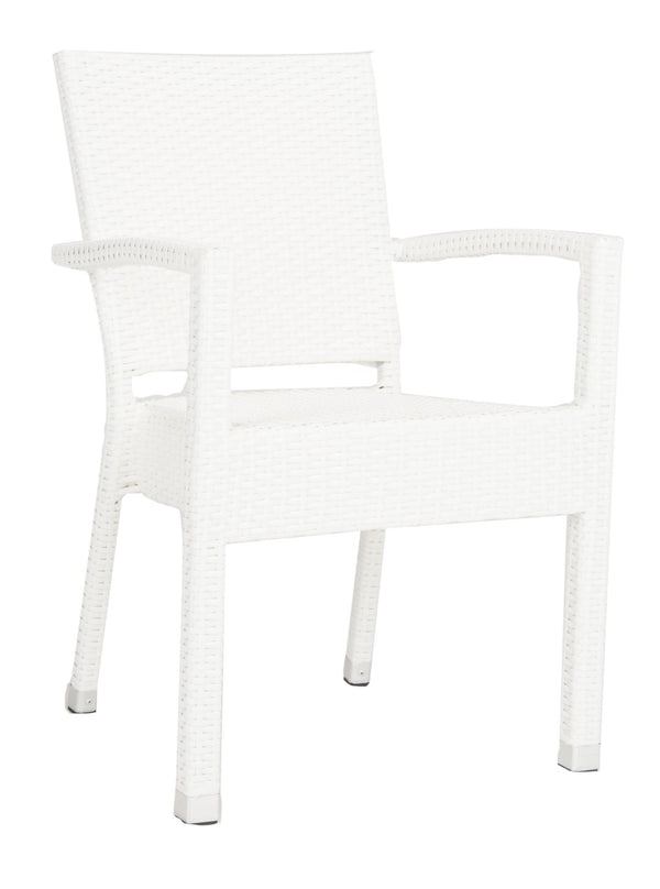 Safavieh KELDA Stylish Stackable Arm Chairs for Outdoor Living - Weather-Resistant, Comfortable Seating Set White PAT4004D-SET2