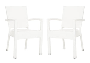 Safavieh KELDA Stylish Stackable Arm Chairs for Outdoor Living - Weather-Resistant, Comfortable Seating Set White PAT4004D-SET2