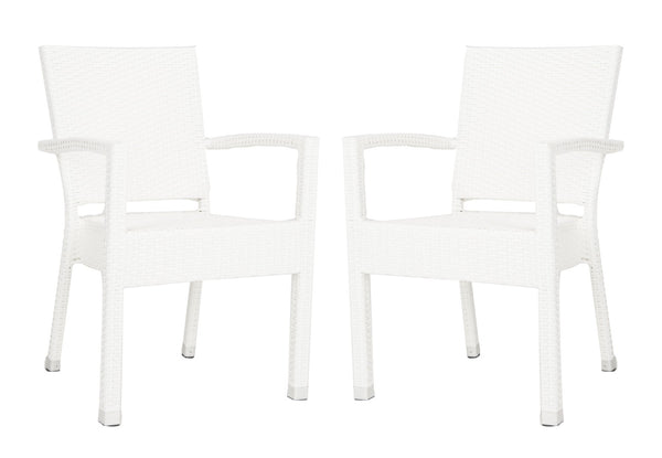 Safavieh KELDA Stylish Stackable Arm Chairs for Outdoor Living - Weather-Resistant, Comfortable Seating Set White PAT4004D-SET2