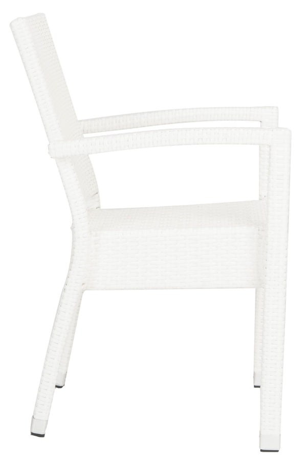 Safavieh KELDA Stylish Stackable Arm Chairs for Outdoor Living - Weather-Resistant, Comfortable Seating Set White PAT4004D-SET2