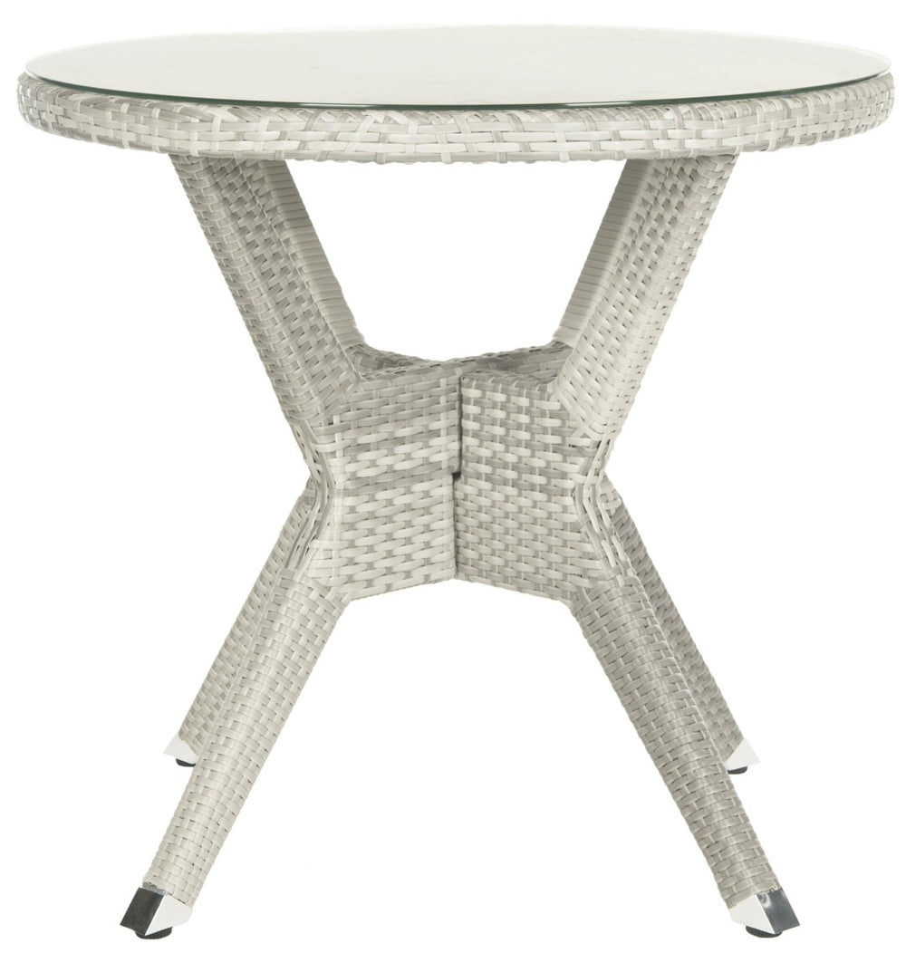 Safavieh LANGER Round Accent Table - Stylish Grey Wicker Design for Indoor & Outdoor Living Spaces, Durable & Versatile PAT4006A
