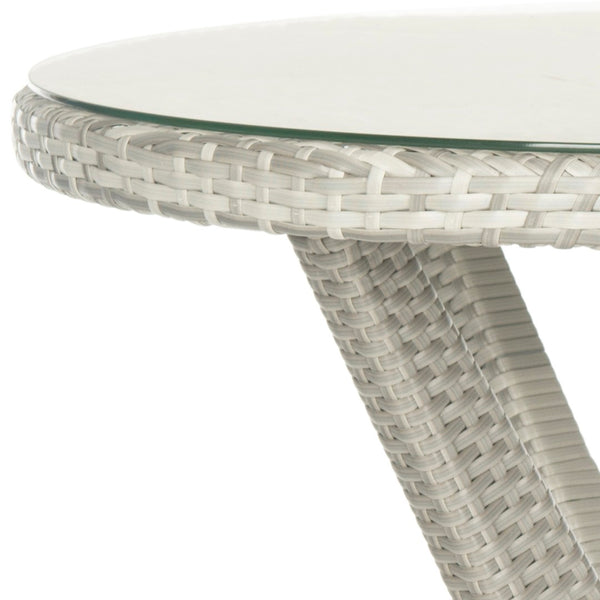 Safavieh LANGER Round Accent Table - Stylish Grey Wicker Design for Indoor & Outdoor Living Spaces, Durable & Versatile PAT4006A