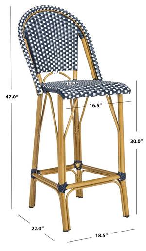 Safavieh FORD Barstool - Elegant French Bistro Design for Indoor & Outdoor Use, Stylish Seating Option Navy / White PAT4008A