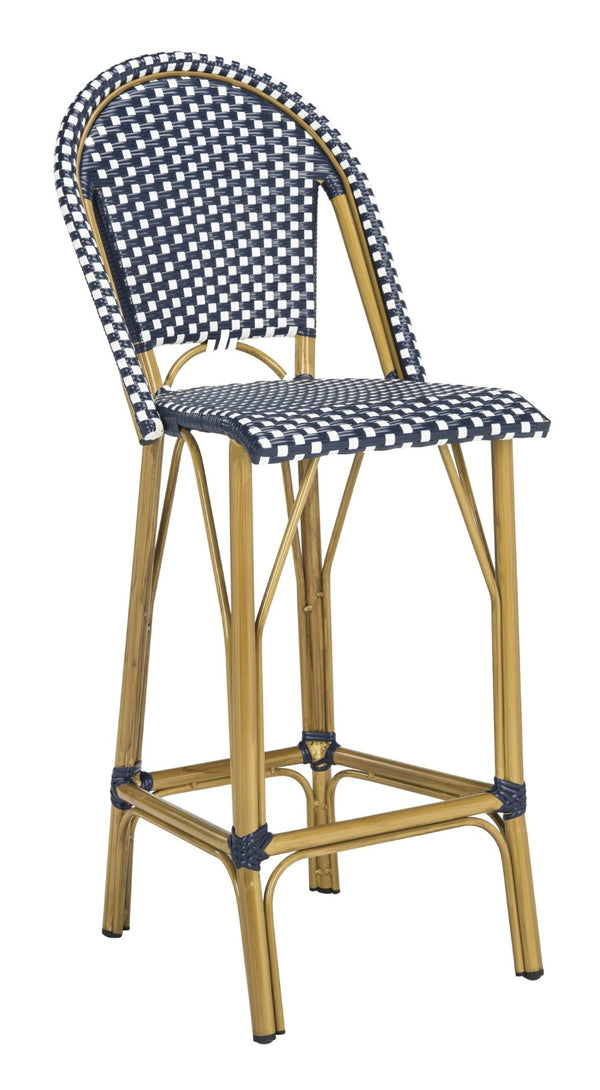 Safavieh FORD Barstool - Elegant French Bistro Design for Indoor & Outdoor Use, Stylish Seating Option Navy / White PAT4008A